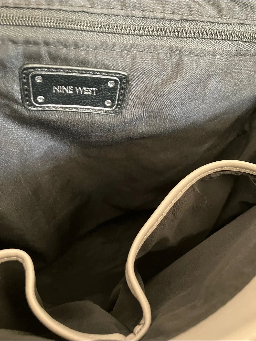 EUC Nine West Light Gray Backpack with Multicolor Dot Medallion 12x10x5 - Picture 8 of 10